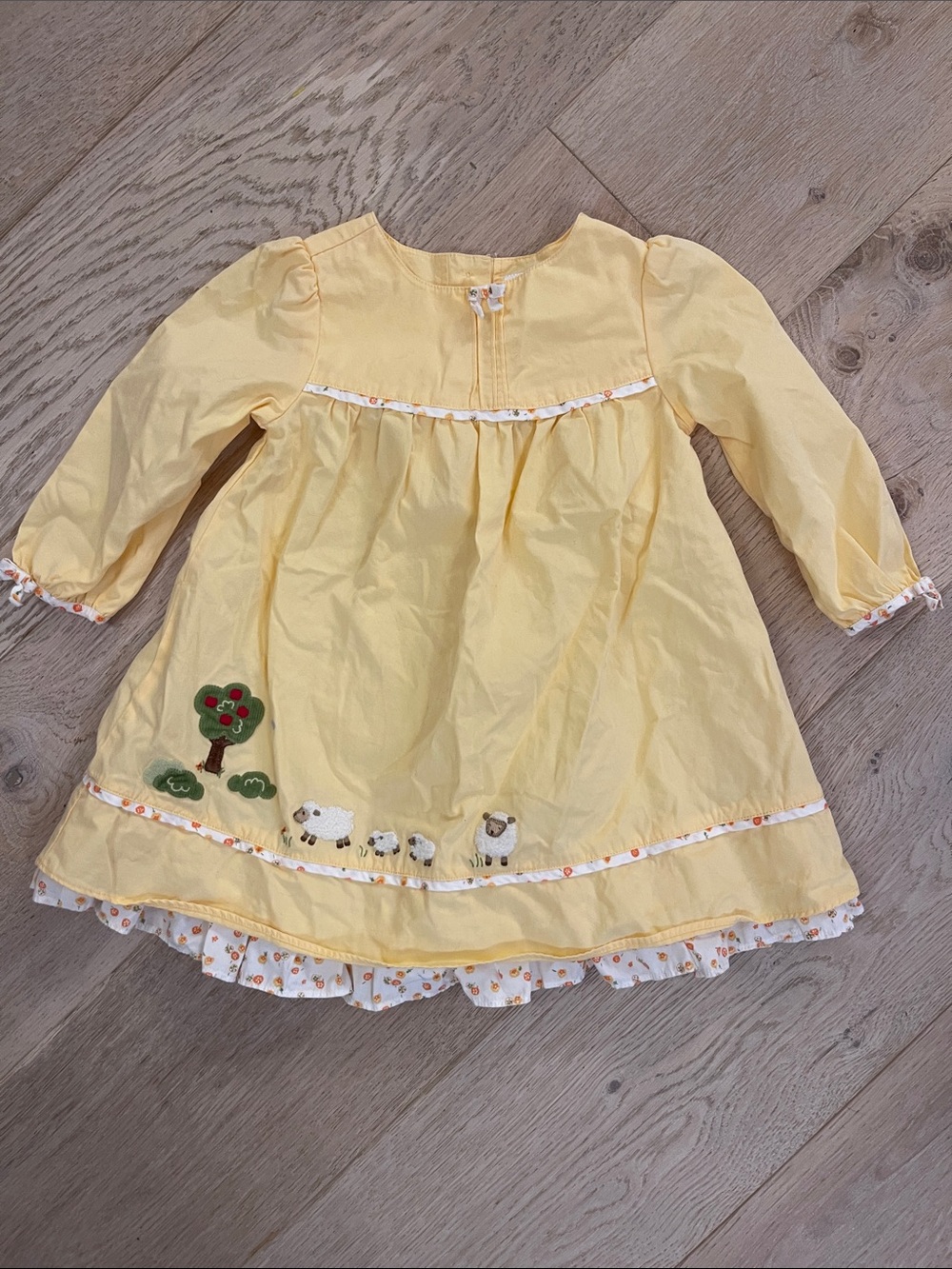 Gymboree Yellow Lamb & Tree Appliqué Long-Sleeve Girls Dress Size 18-24 months